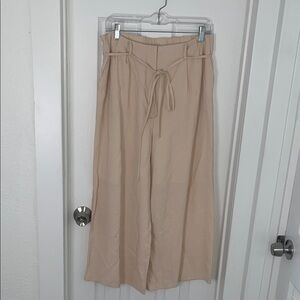 Beige Wide-Leg Pant with Tie Waist
